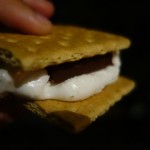 Voilà les s'mores : un carré de chocolat,  un marshmallow grillé, le tout entre 2 biscuits